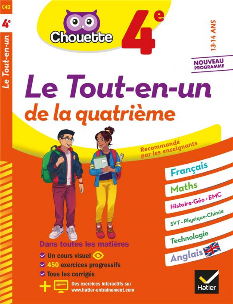 CHOUETTE LE TOUT-EN-UN 4E - CAHIER DE REVISION ET D-ENTRAINEMENT DANS TOUTES LES MATIERES - BONNEFOND/DAVIAUD - HATIER SCOLAIRE