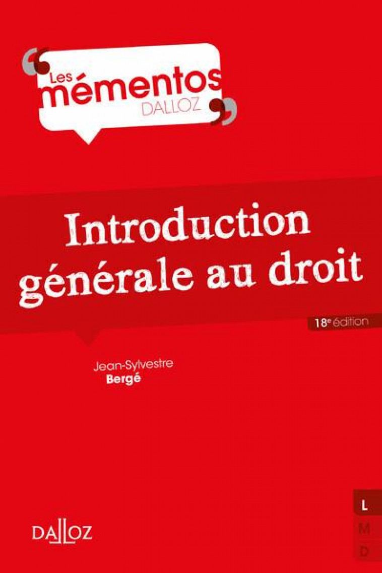 INTRODUCTION GENERALE AU DROIT. 18E ED. - BERGE/COURBE - DALLOZ