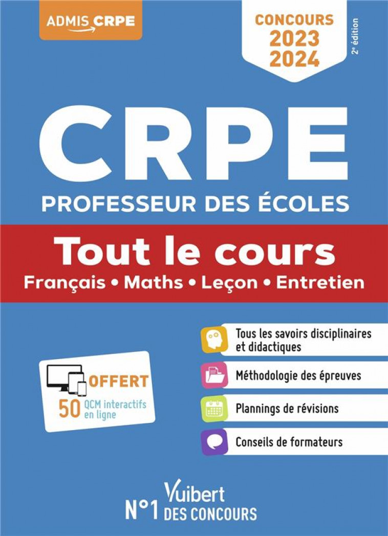 CRPE 2023-2024 - TOUT LE COURS - ECRIT ET ORAL - CONCOURS PROFESSEUR DES ECOLES - FRANCAIS, MATHS, L - GREFF/GROENEN/LOISON - VUIBERT