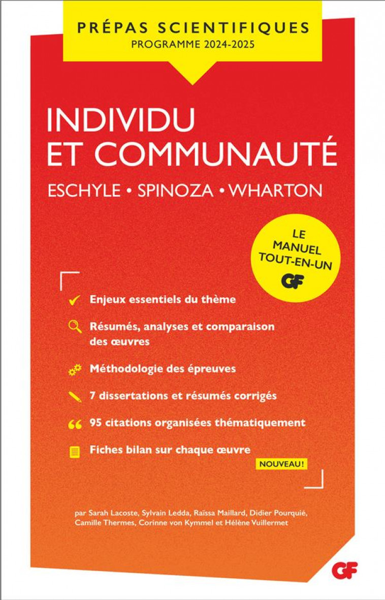 INDIVIDU ET COMMUNAUTE - PREPAS SCIENTIFIQUES 2025 - ESCHYLE - SPINOZA - WHARTON - COLLECTIF - FLAMMARION