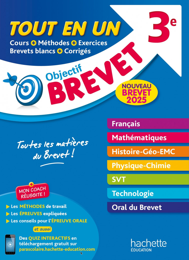 Objectif Brevet Tout-en-un 2025 - Rousseau Philippe, Lisle Isabelle, Bonnet Laurent, Dessaint Sébastien, Ottevaere Fabienne, Réauté Brigitte, Laskar Michèle, Saïsse Christophe, Gorillot Malorie - HACHETTE EDUC