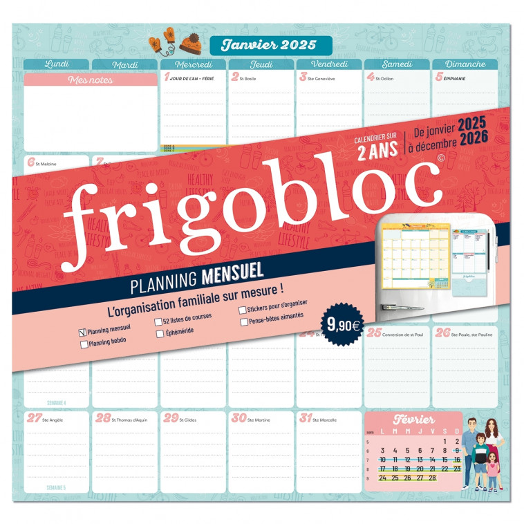 FRIGOBLOC - PLANNING MENSUEL 2 ANS (de janv. 2025 à déc 2026) -   - PLAY BAC