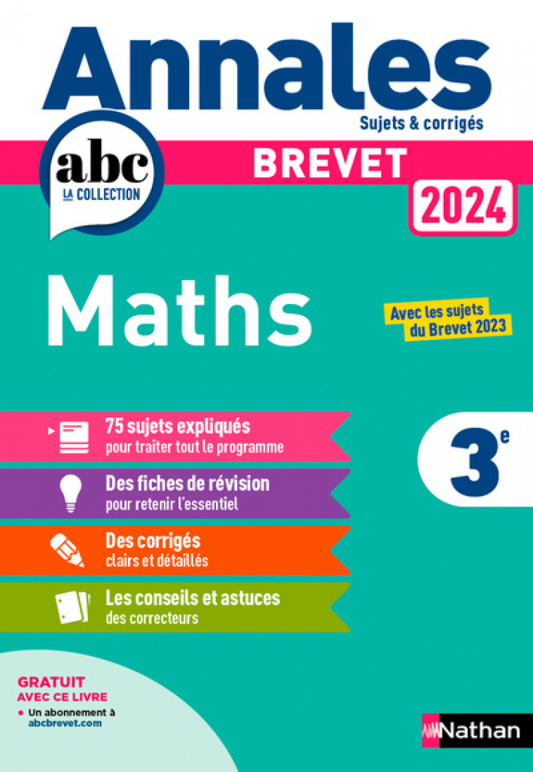 Annales Brevet 2024 Maths - Corrigé - Carole Feugère, Gilles Mora - NATHAN