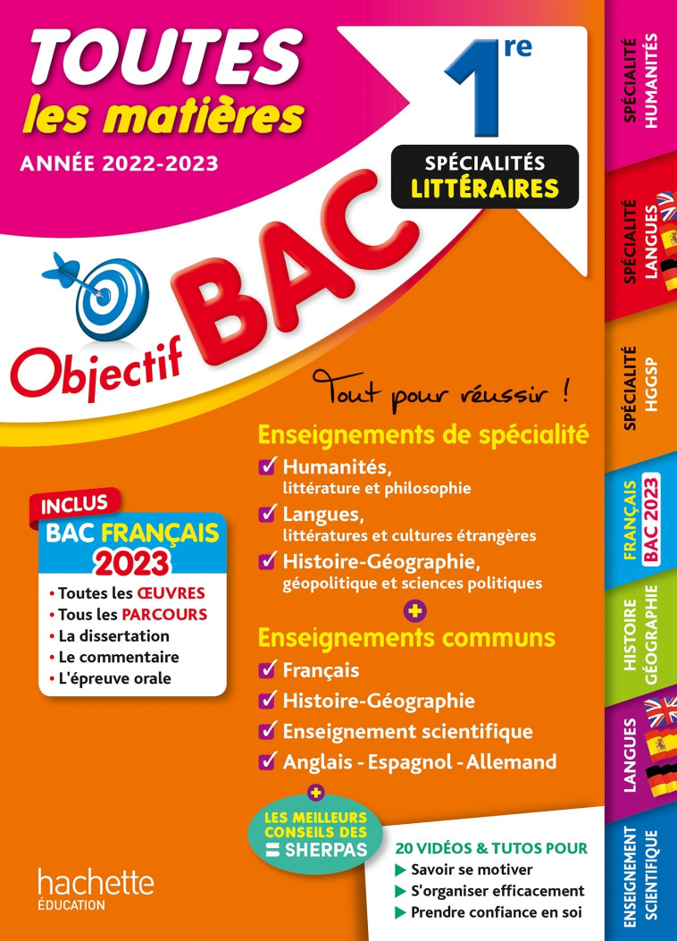 Objectif Bac 2023 - 1re Spécialités littéraires Toutes les matières - Laurence Teper, Sébastien Dessaint, Isabelle Lisle, Arnaud Léonard, Caroline Garnier, Michael Salaun, Vincent Adoumié, Véronique Veyrier-Milan, Nathalie Thau, Pierre Binz - HACHETTE EDU