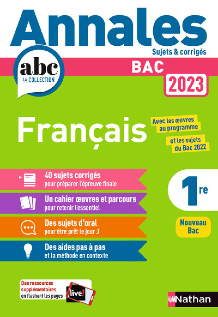 Annales Bac 2023 Français 1ère Corrigés - Anne Cassou-Noguès, Delphine Fradet, Séléna Hébert, Florence Renner - NATHAN