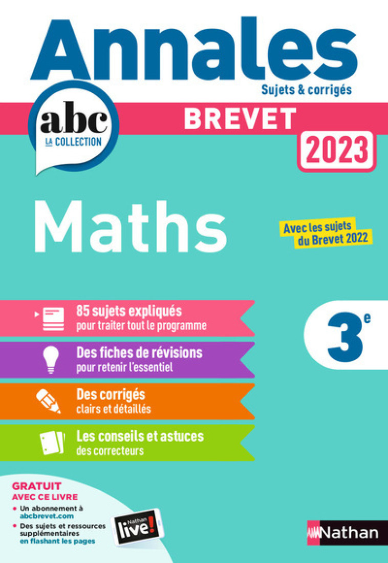 Annales Brevet 2023 Maths - Corrigés - Carole Feugère, Gilles Mora - NATHAN