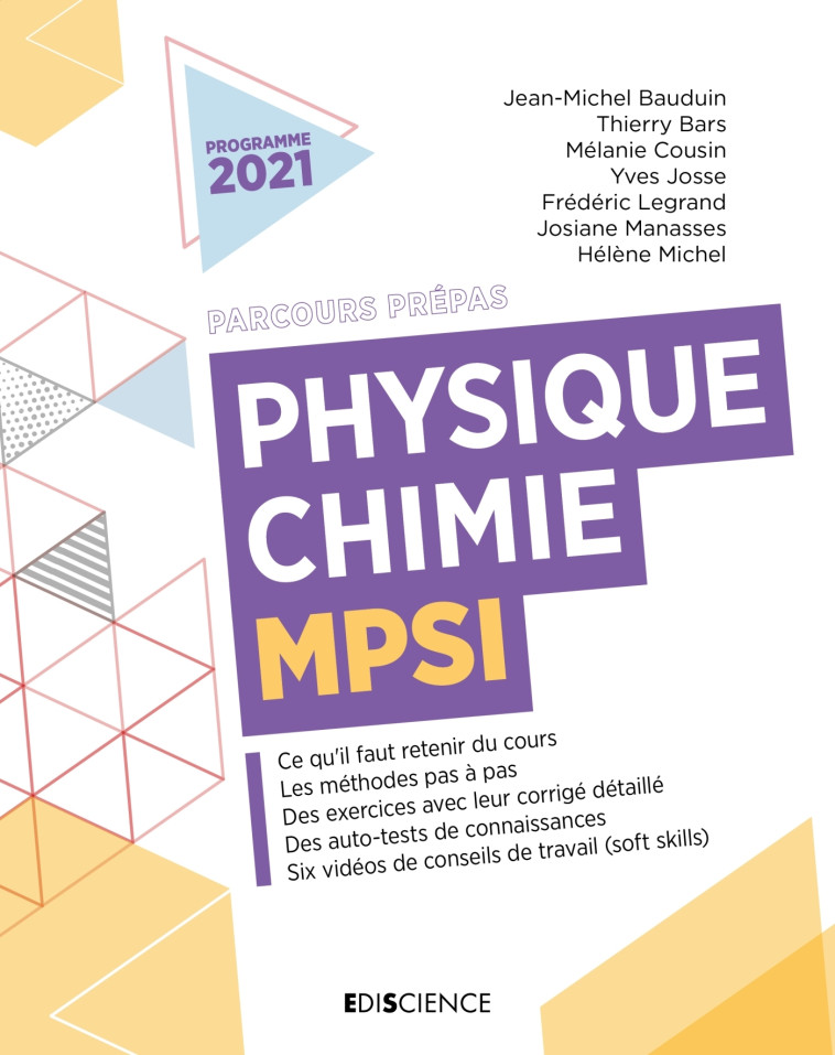 Physique-Chimie MPSI - Jean-Michel Bauduin, Thierry Bars, Mélanie Cousin, Yves Josse, Frédéric Legrand, Josiane Manasses, Hélène Michel - EDISCIENCE