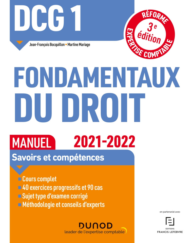 DCG 1 Fondamentaux du droit - Manuel - 2021/2022 - Jean-François Bocquillon, Martine Mariage - DUNOD