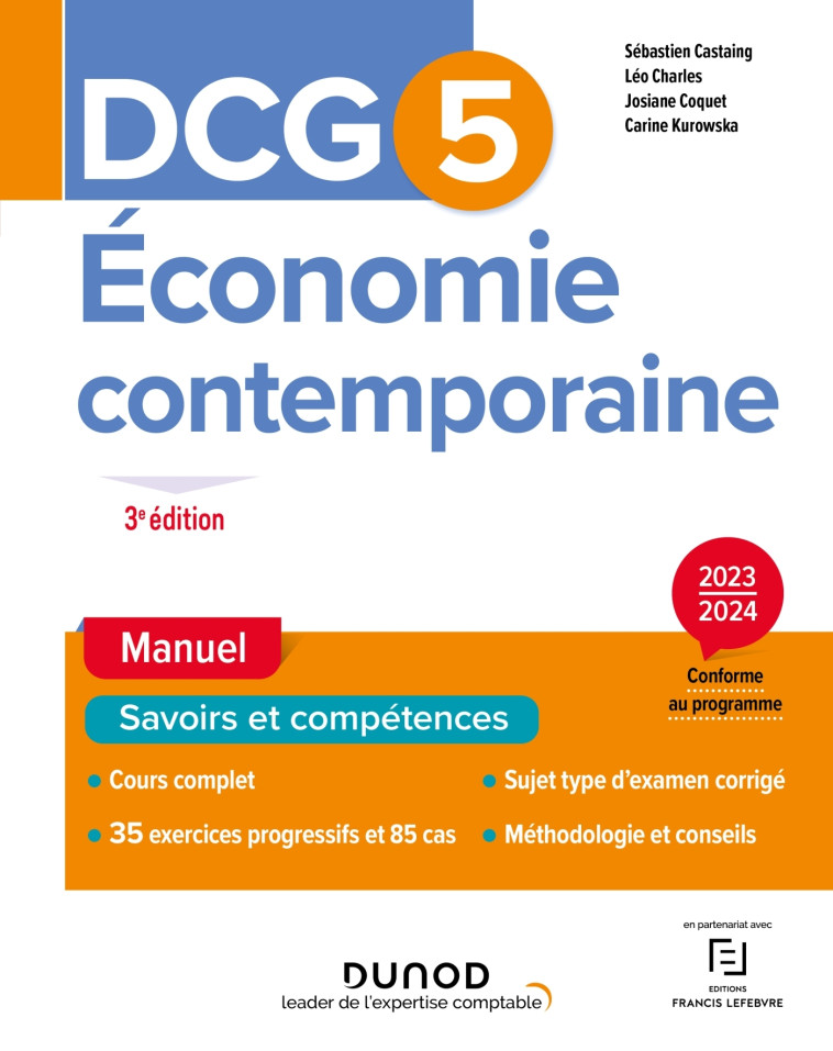 DCG 5 - Economie contemporaine - Manuel - 3e éd - Sébastien Castaing, Léo Charles, Josiane Coquet, Carine Kurowska - DUNOD