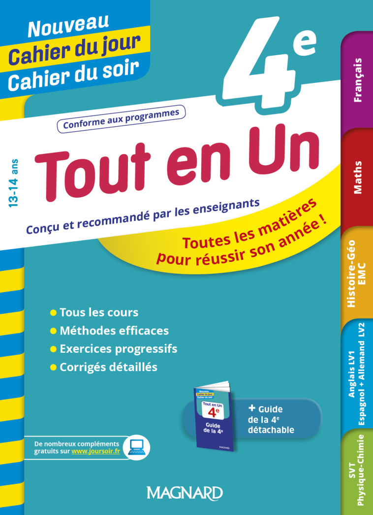 Tout en Un 4e - Leçons, méthodes et exercices - Nouveau Cahier du jour Cahier du soir - Patrick Rasset, Christine Mulliez-Hoppenot, Jean-Dominique Picchiottino, Sylvie Borrelly, Nadine Daboval, Ratib Makhlouka, Astrid Haeffner, Laurence Mokrani, Caroline 