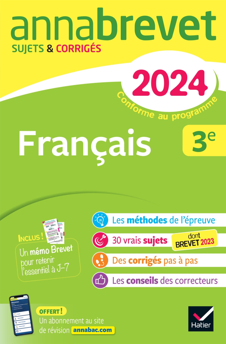 Annales du brevet Annabrevet 2024 Français 3e - Christine Formond, Louise Taquechel - HATIER