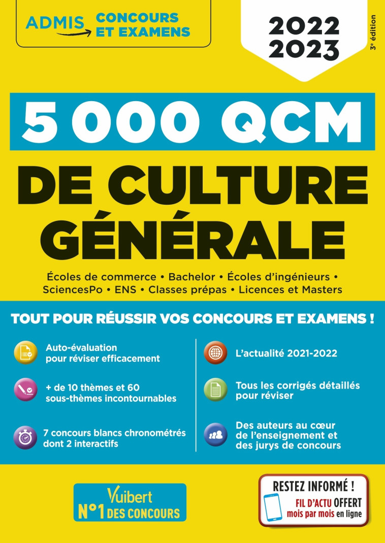 5000 QCM de culture générale + Actu en ligne mois par mois - René Guimet, Dominique Dumas, Sophie Mattern, Marie-Laure Boursat, Elodie Gremaud, Marie PEREZ, Christiane Artous, Gérard Blandin, Antoine Blandin, Rémi Chaillet, Margaux Lecanu, Sylvie Lecanu, 