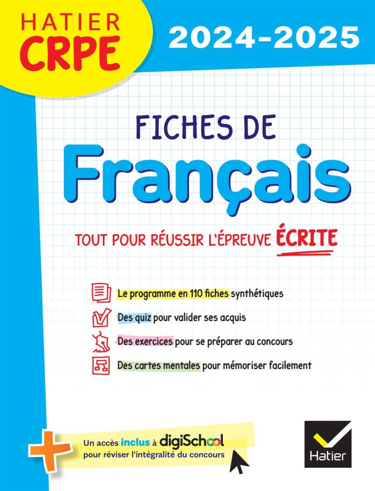 Hatier CRPE -  Fiches de Français - Epreuve écrite 2024/2025 - Micheline Cellier, Jean-Christophe Pellat, Viviane Marzouk - HATIER