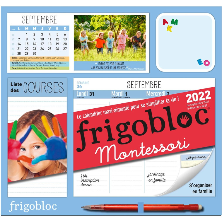 FRIGOBLOC HEBDOMADAIRE MONTESSORI 2022 - 16 MOIS - (DE SEPT. 2021 À DÉC. 2022) - XXX - PLAY BAC