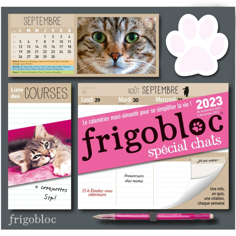 Frigobloc Hebdomadaire 2023 Chats (de sept. 2022 à déc. 2023) -  PLAYBAC EDITIONS - PLAY BAC