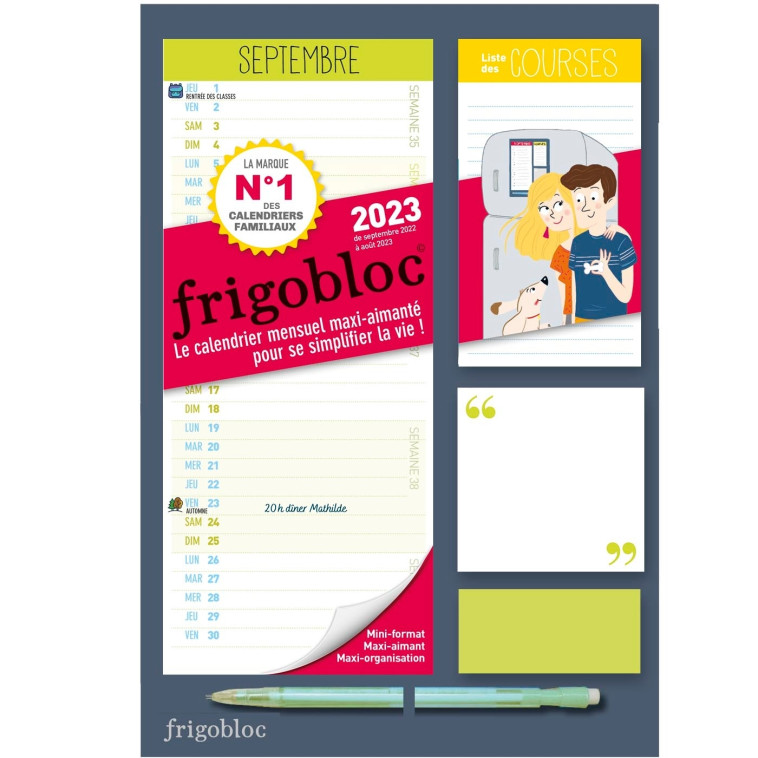 Mini Frigobloc Mensuel 2023 - Calendrier d'organisation familiale / mois (de sept. 2022 à août 2023) -   - PLAY BAC