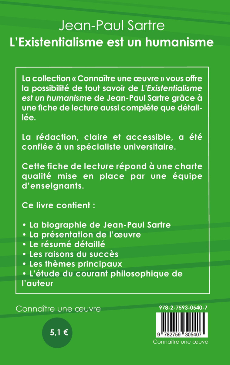 Fiche de lecture L'Existentialisme est un humanisme de Jean-Paul Sartre (analyse littéraire de référence et résumé complet) - Jean-Paul Sartre - CENACLE