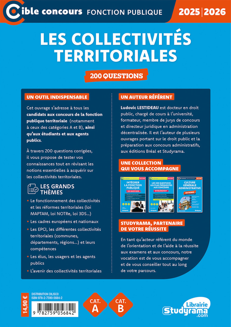 Les collectivités territoriales – 200 questions (Catégories A et B – Édition 2025-2026) - Ludovic Lestideau - STUDYRAMA